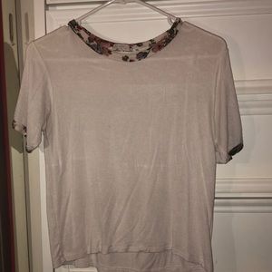 Brandy Melville plain white tee with floral collar